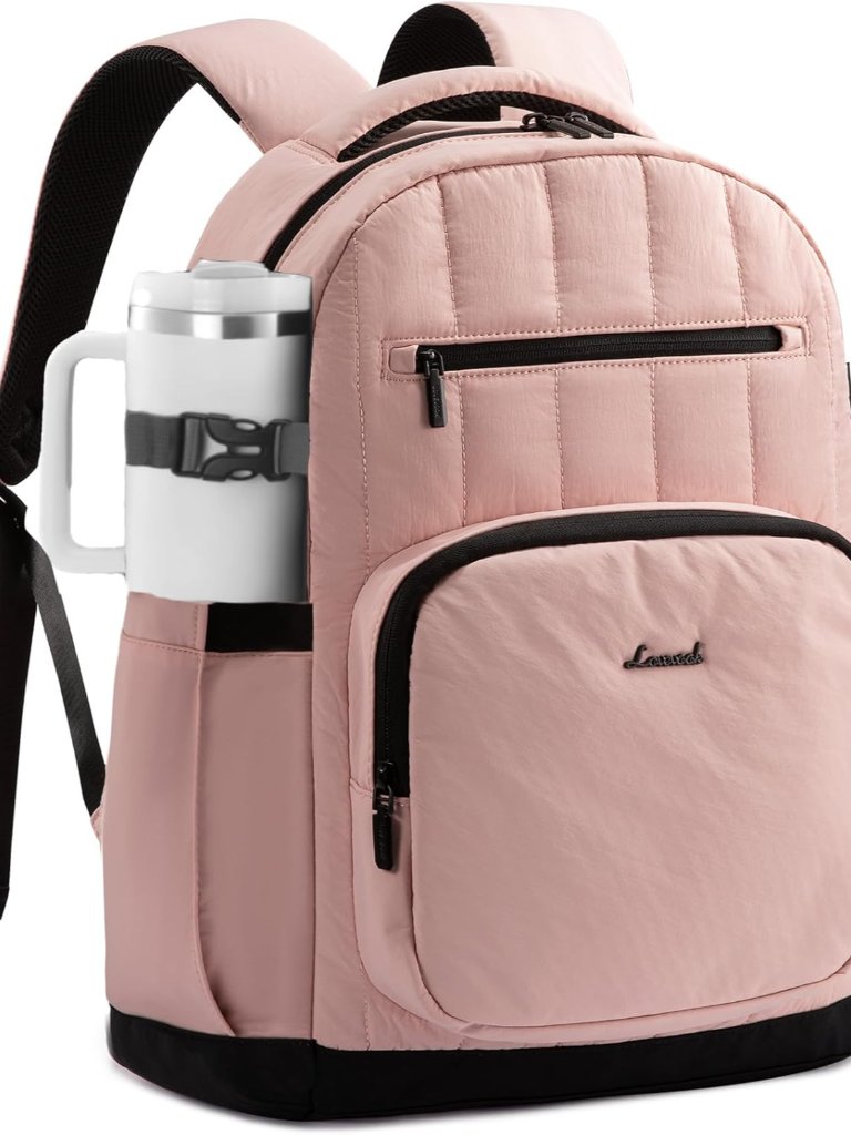 Laptop Backpack For Women With Giant Tumbler Holder Pocket,17 Inch Puffer Travel